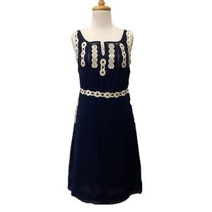 Tory Tory Burch Embroidered Sleeveless Linen Dress Blue sz 4